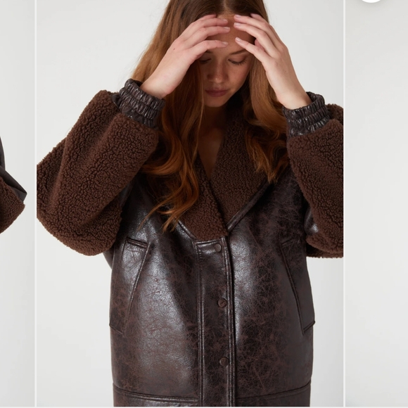 New! Blank NYC SWEET TALKER JACKET Sherpa Trim Color Sweet Talk Brown - Picture 4 of 5